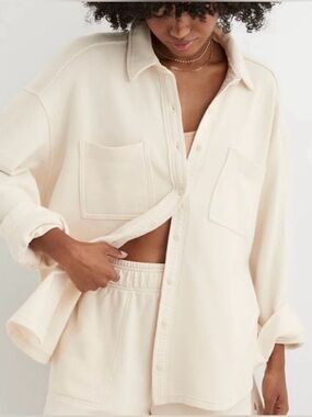Aerie Cream Oversized Lumber Jane Button-Down Shirt Jacket, Sz L, NWT (P2P 29”)